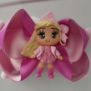 Blonde girl pink hair bow tie
